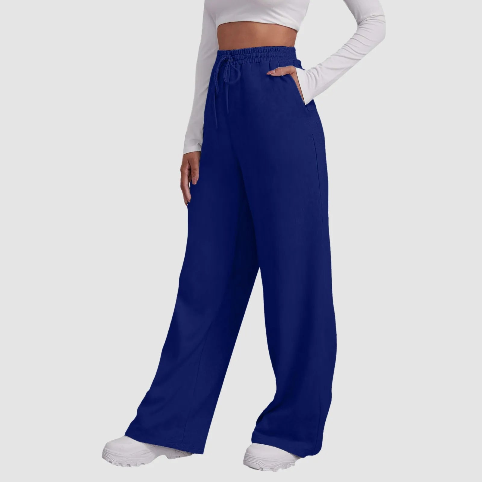 Wide Leg Pants For Women’S Fleece Lined Sweatpants Straight Pants Bottom All-Math Plain Fitness Joggers Travel Basic Pants Navy-C