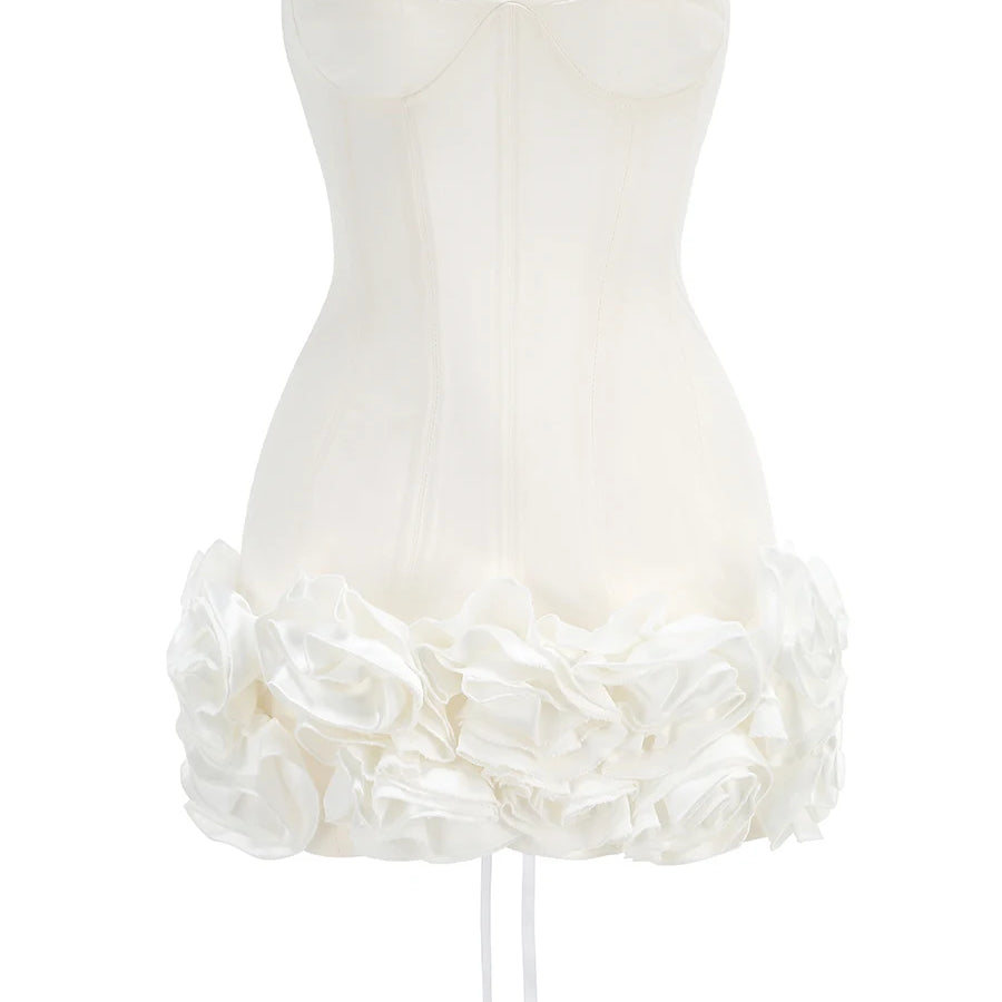 2024 Sexy Women'S Backless Drawstring Tied Dress Strapless Sleeveless Edible Tree Fungi Puffy Dress Cocktail Party Vestidos WHITE