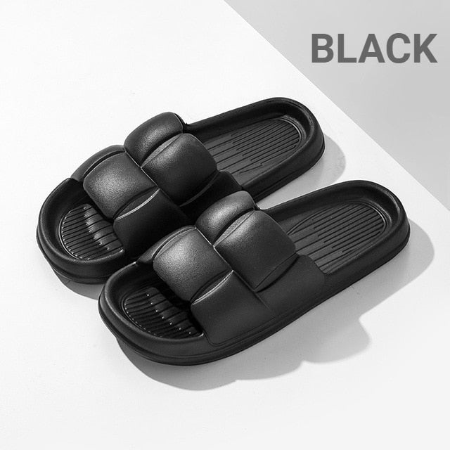 Summer Soft Shoes Cloud Slippers Indoor Mute Bathroom Anti-slip Slide Eva Beach Flip Flops Men Ladies Leisure Sandals 2024 black