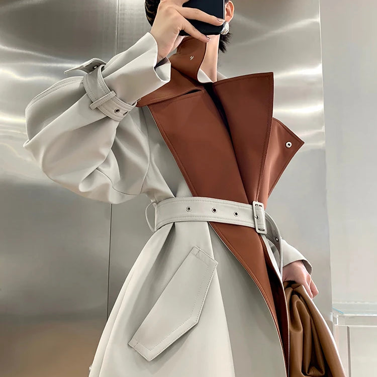 Lautaro Spring Autumn Long Cool Patchwork Trench Coat for Women Stylish Luxury Designer Emo Clothes European Style Overcoat 2025 Patchwork One Size