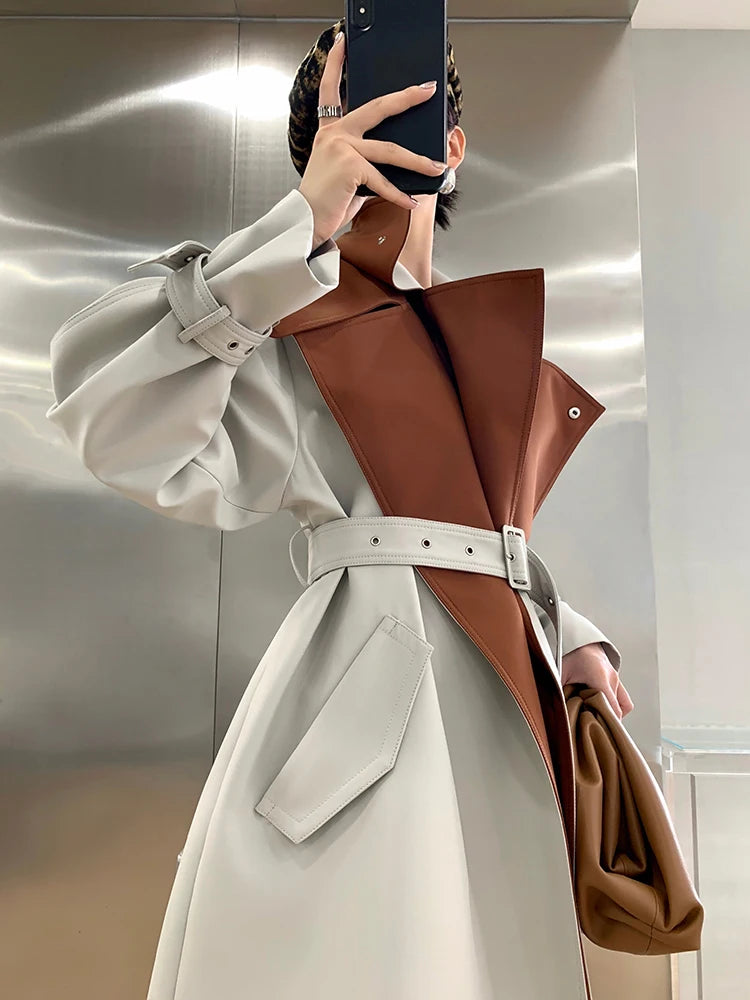 Lautaro Spring Autumn Long Cool Patchwork Trench Coat for Women Stylish Luxury Designer Emo Clothes European Style Overcoat 2025 Patchwork One Size