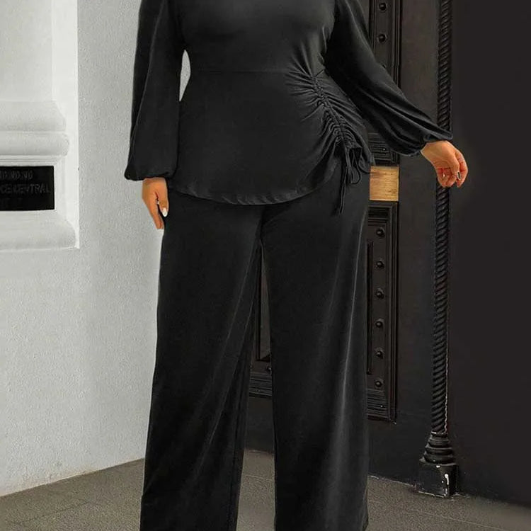 Autumn Plus Size Top and Pant Suit for Women 2 Pieces Pant Sleeve Ladies Pleated Elegant Casual Outfits Wholesale Dropshipping