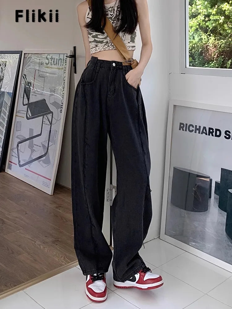 American Retro High Waist Straight Pockets Jeans Hip-hop Pants Spring Women's Grunge Streetwear Casual Y2K Denim Trouser
