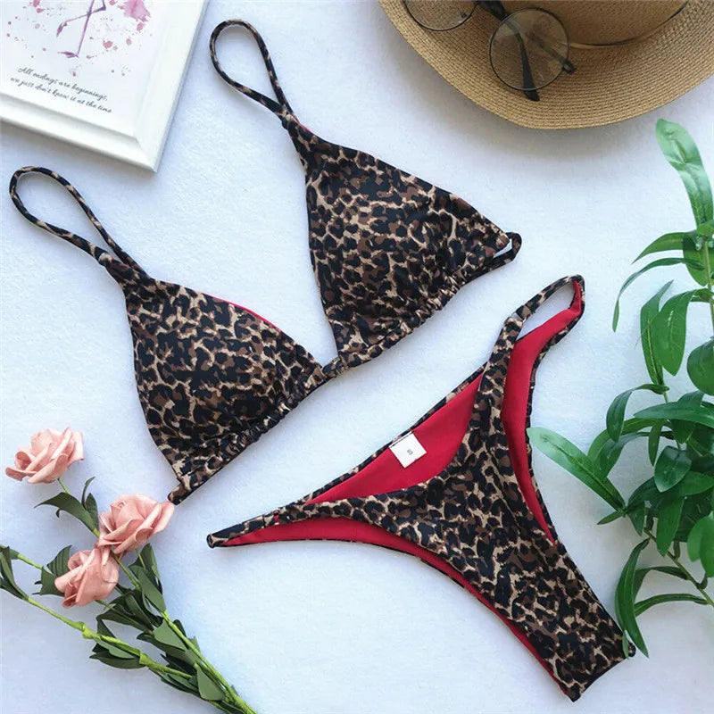 Women Summer Bikini Set Biquinis Sexy Animal Leopard Printed Bandage Padded Bra Swimsuit Bathing Suit Beach Swimwear MULTI