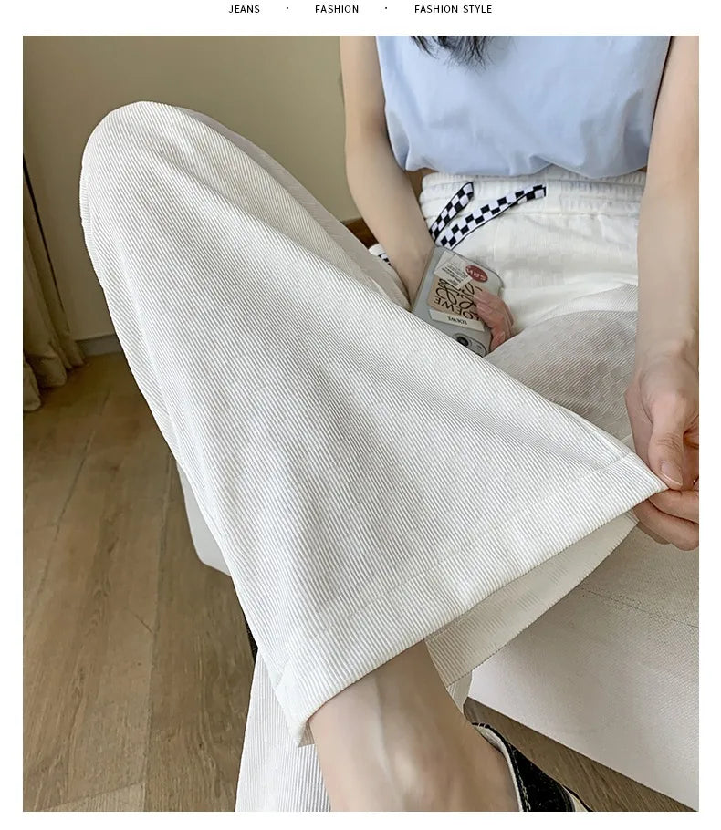 Summer Ice Silk Pants Women's Thin, High Waist, Casual Loose, Slim and Slimming Feeling, Floor Dragging Wide Legged Pants