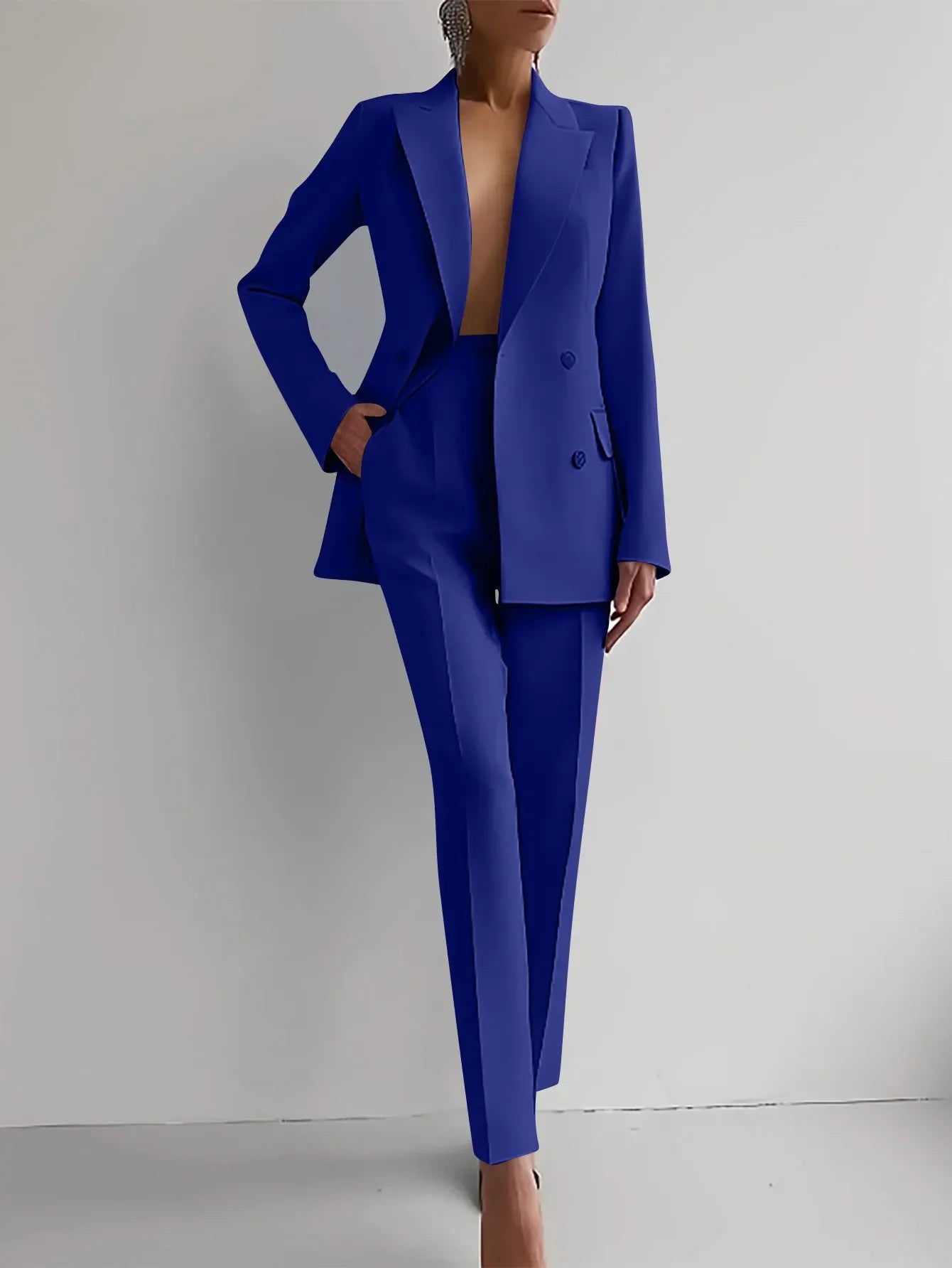 Elegant Blazer Suit and Wide Leg Pants Two 2 Piece Sets Outfits Women 2024 Classic OL Work Street Outfit Tracksuit Blue