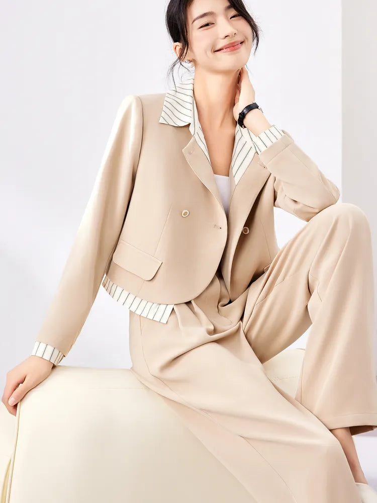 Workwear Women's Autumn Outfits Patchwork Short Jacket Wide Leg Pant Sets for Women Two Piece New in Matching Set