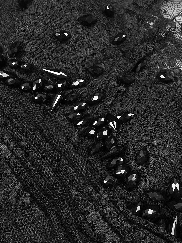 Elegant Black Lace V-Neck Mermaid Dress Gown with Sheer Sleeves for a Formal Dinner