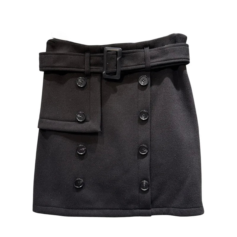 Winter New Fashion Style Double-Breasted Belted Woolen Short Skirt For Woomen Wrapped Hip A-line Skirts 11A07803