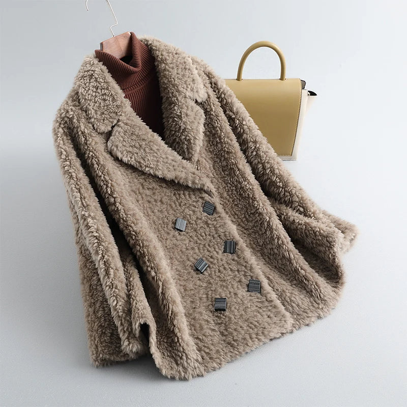 AYUNSUE Short Real Sheep Shearling Coat Female Winter 2021 Casual Korean Wool Jackets Women's Fur Coats Casaco Feminino Gxy431 gray