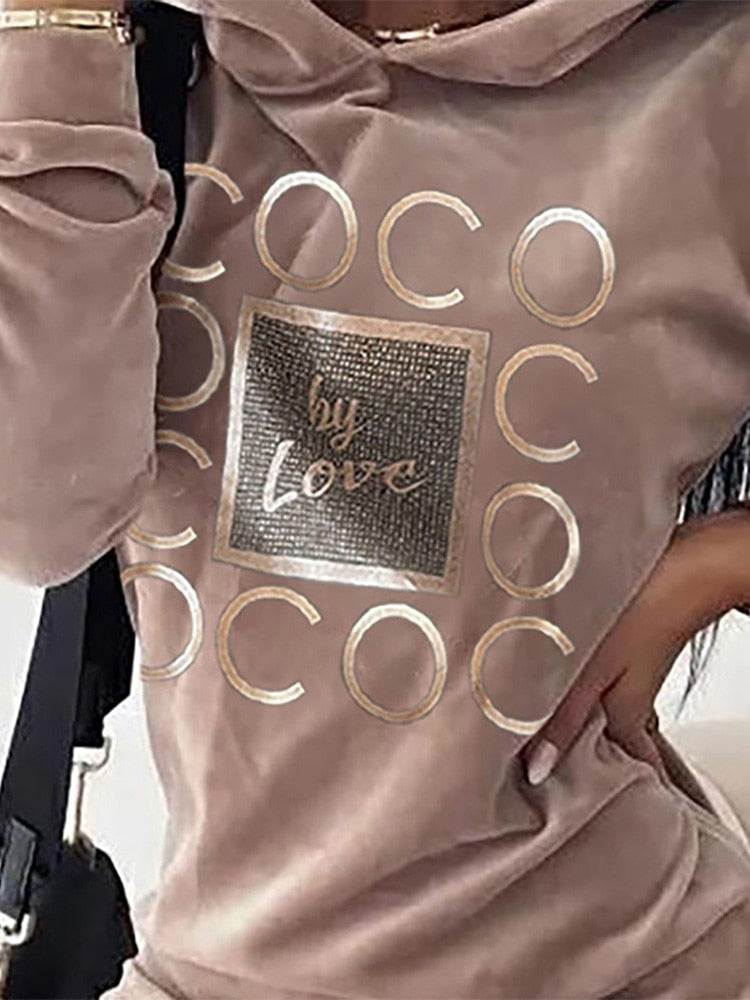 Femmes longues robes pull LOVE imprimer à capuche ample col haut sweats à manches longues pull automne hiver Y2K Street Style haut