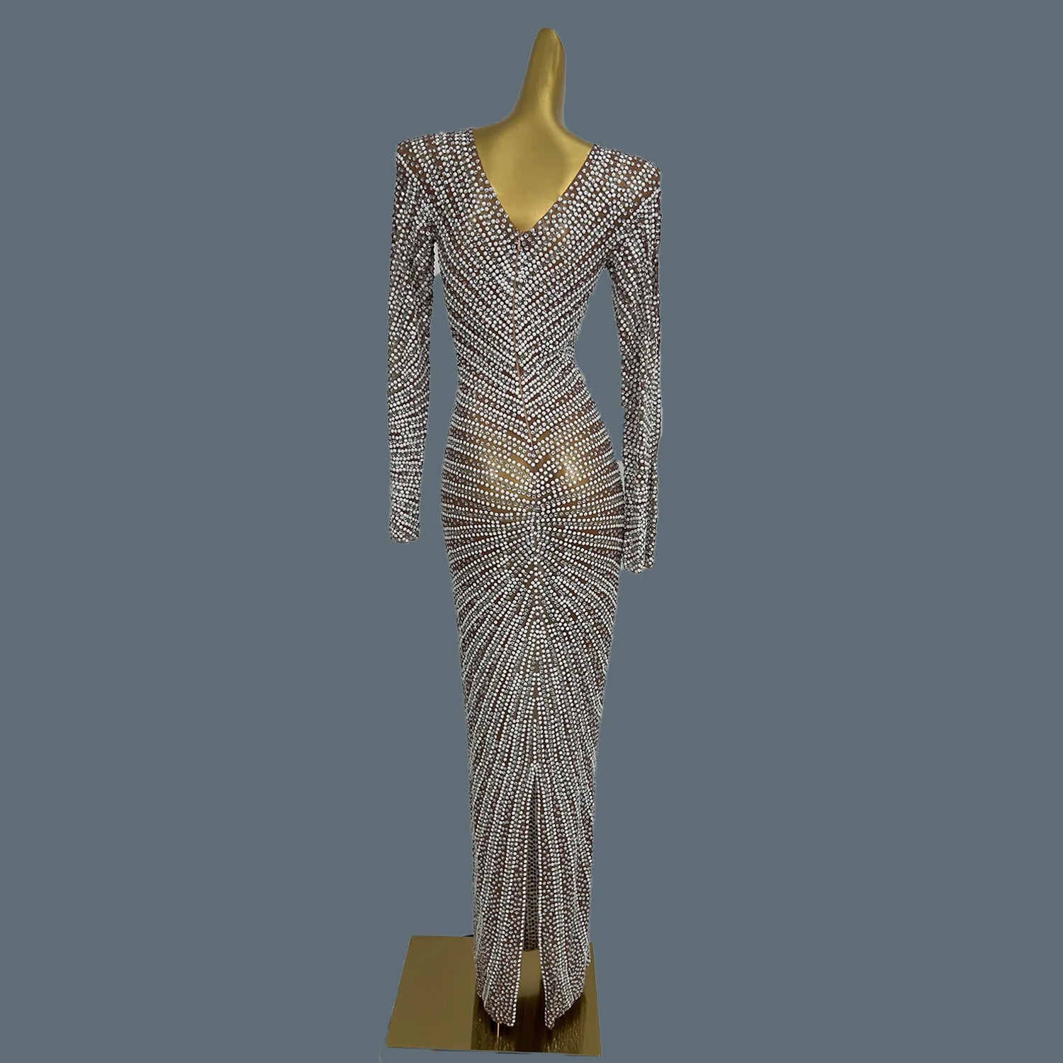 Glitter Cocktail Maxi Dress Women Lxury Pearl Diamonds Prom Gowns Celebrity Evening Party Elegant Frock Singer Costume Tanhaung