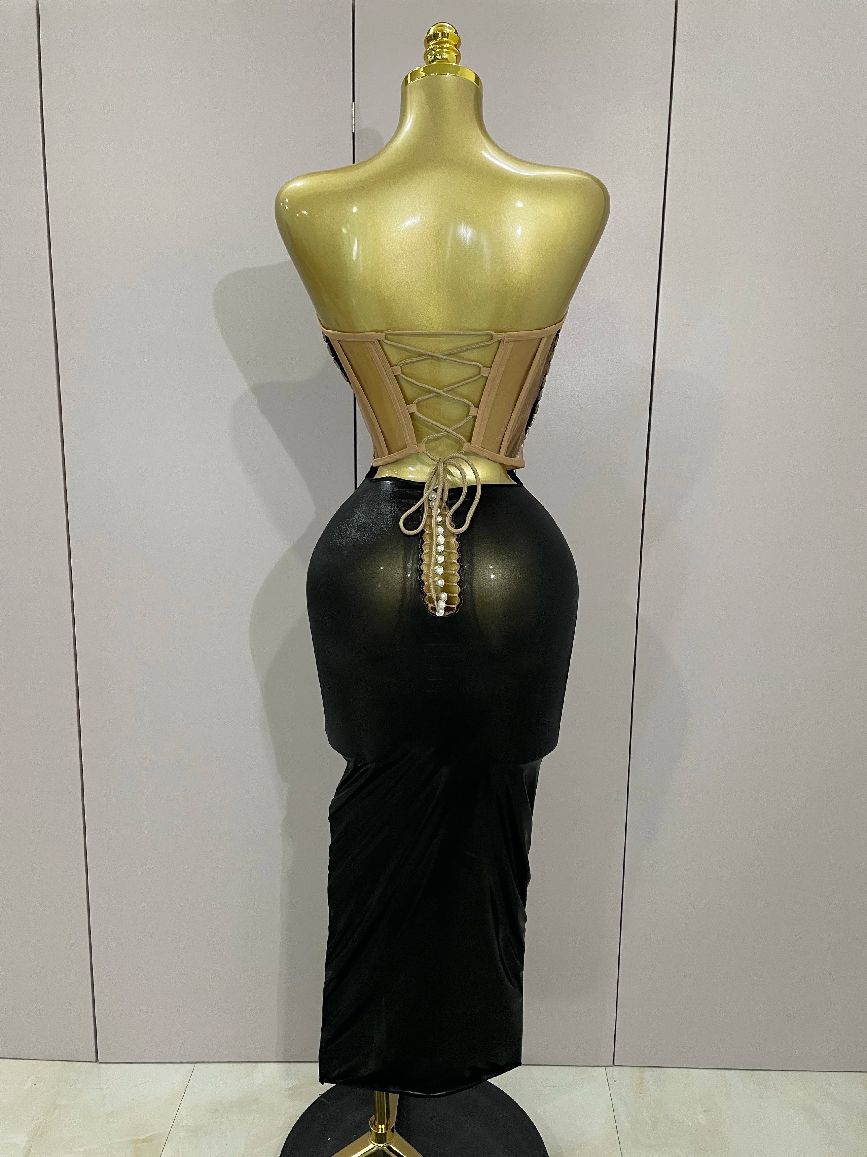 Black Shiny Sequin Sexy Chest Wrapped Dress 2025 New Women Fashion Eveing Celebrate Birthday Party Stage Costume