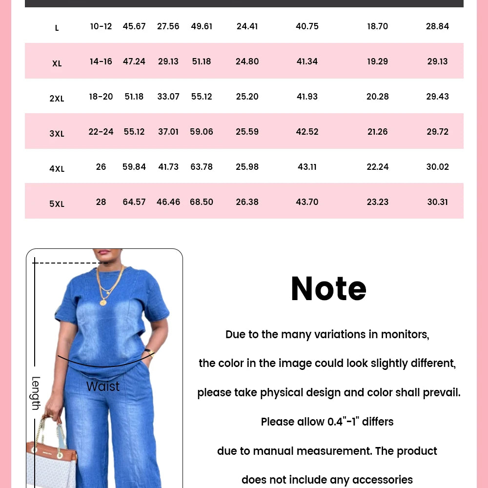Plus Size Vacation Blue Casual Round Neck Short Sleeve Pocket Tencel Denim Two Piece Pant Sets
