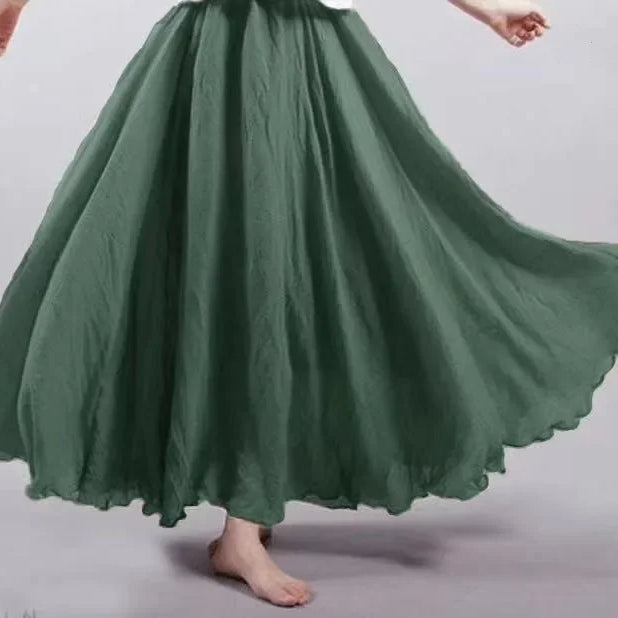 Fashion Cotton Linen Clothes Women Skirts Maxi Y2k Elegant Beach Saia Ropa Mujer Casual Vestido Boho Long Skirt Faldas Harajuku blackish green