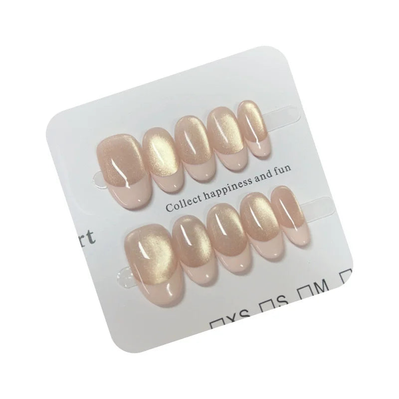 10Pcs Short Oval Milk White Press on Nail French Shiny Almond Gradient False Nail Minimalist Light Luxury Reusable Acrylic Nails 2 XS