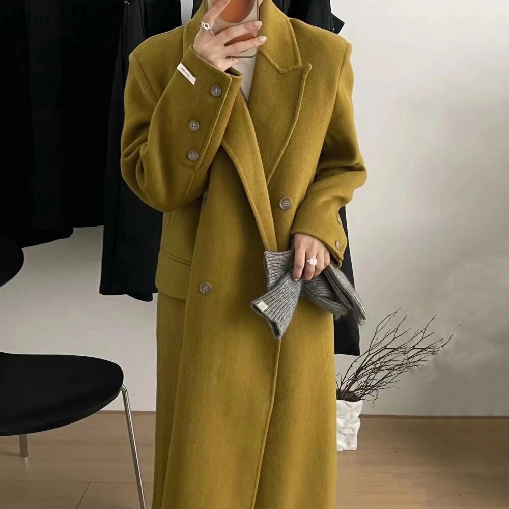 Winter Coats for Women 2024 Woolen Coat Long Single Breasted Womens Clothing Coats and Jackets Autumn Patchwork yellow