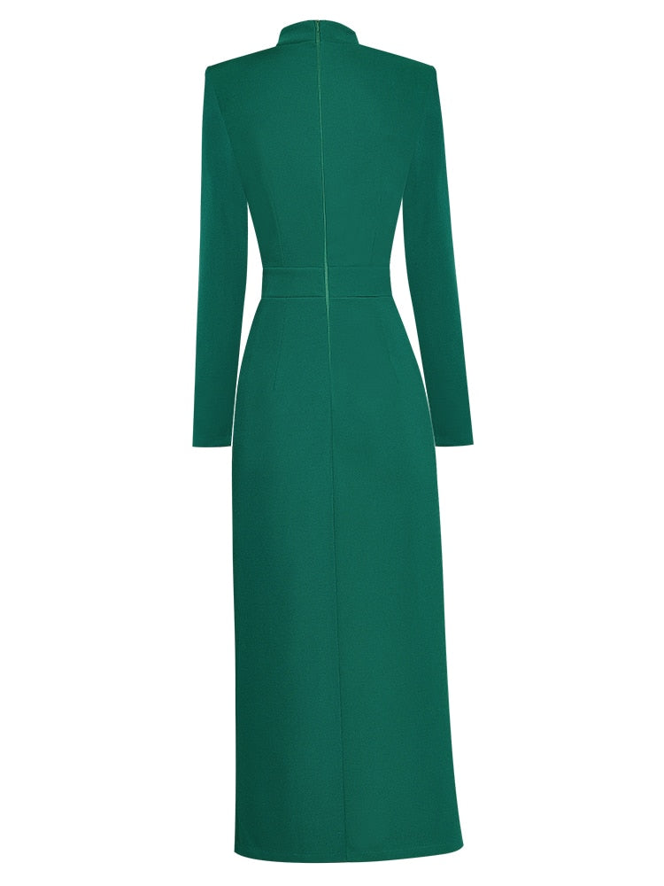 ZJYT Runway Autumn Midi Dresses for Women 2024 Elegant Black Green Vestidos Long Sleeve Straight Party Robe Femme Plus Size XXL