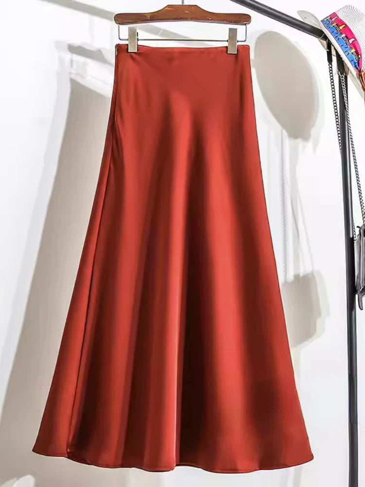 Acetic Satin Fishtail Skirt Woman Korean Fashion Elastic High Waist Skirts for Women Spring/summer New Slim Long Dresses red