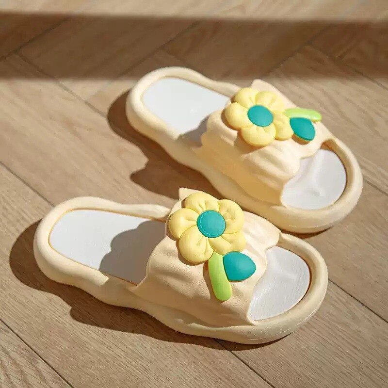 Slipper Women Men Summer Thick Bow Tie Slippers Women Indoor Home Sandals Couples Bathroom Slides Non-slip Soft House Slippers flower-3