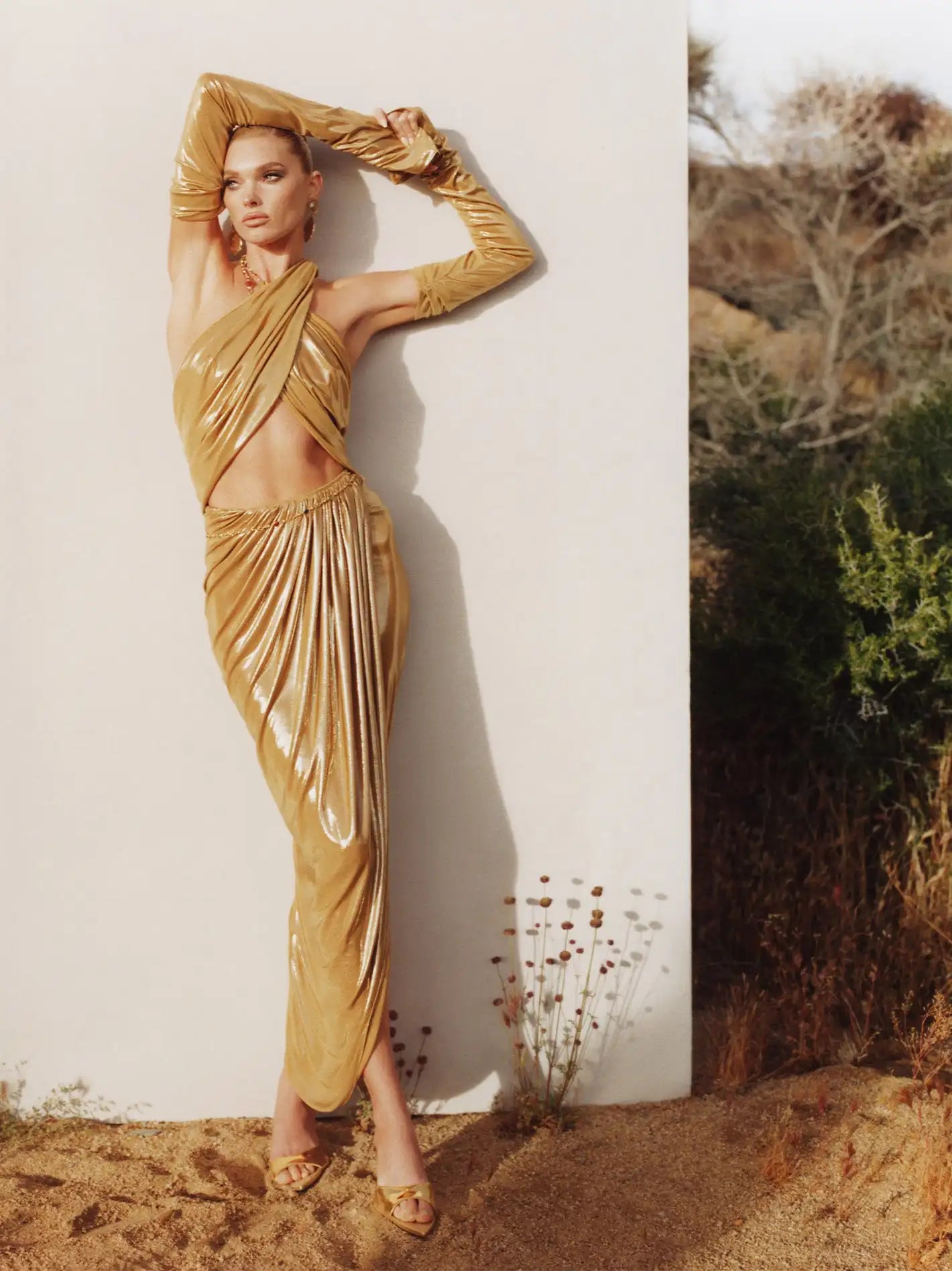 Golden Color Women Sexy Halter Off the Shoulder Bodycon Long Dress Gloves Fashion Evening Party Cocktail Birthday Dress