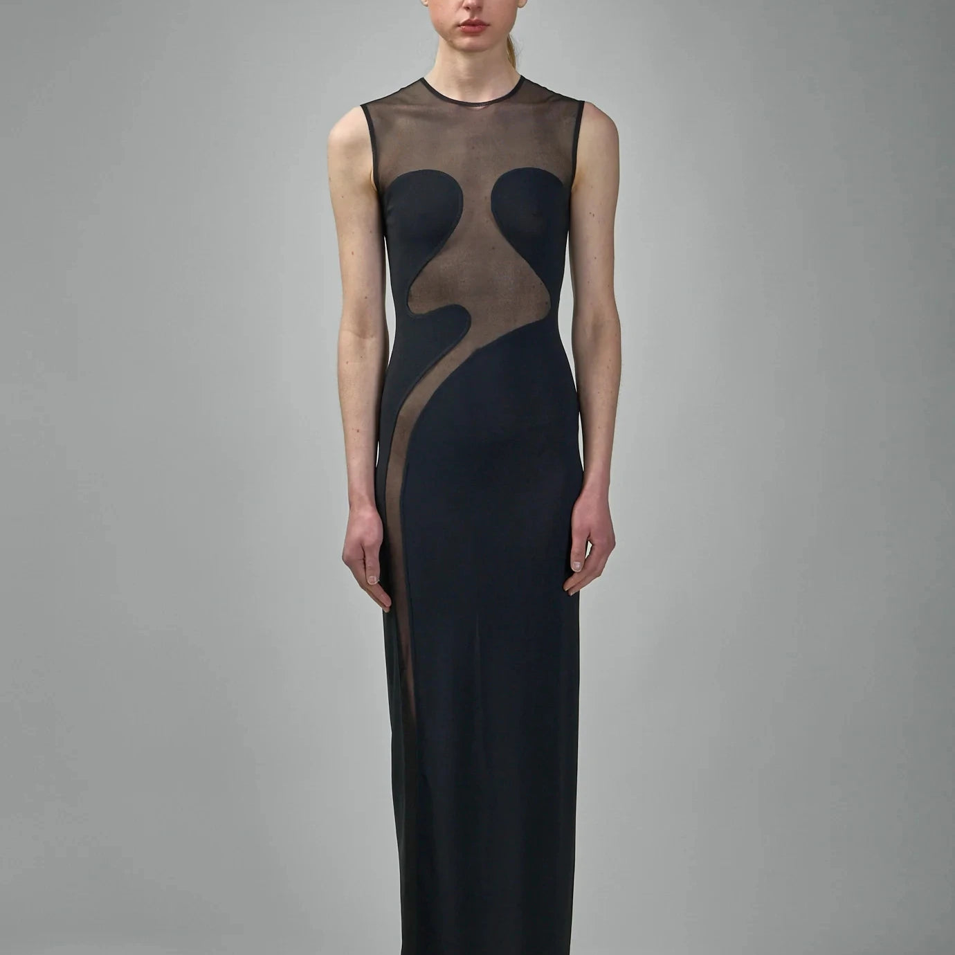 Black White Women Sleeveless Sexy O-Neck Bodycon Bandage Long Dress Mesh Celebrate Evening Party Nightclub Outfit Wholesale