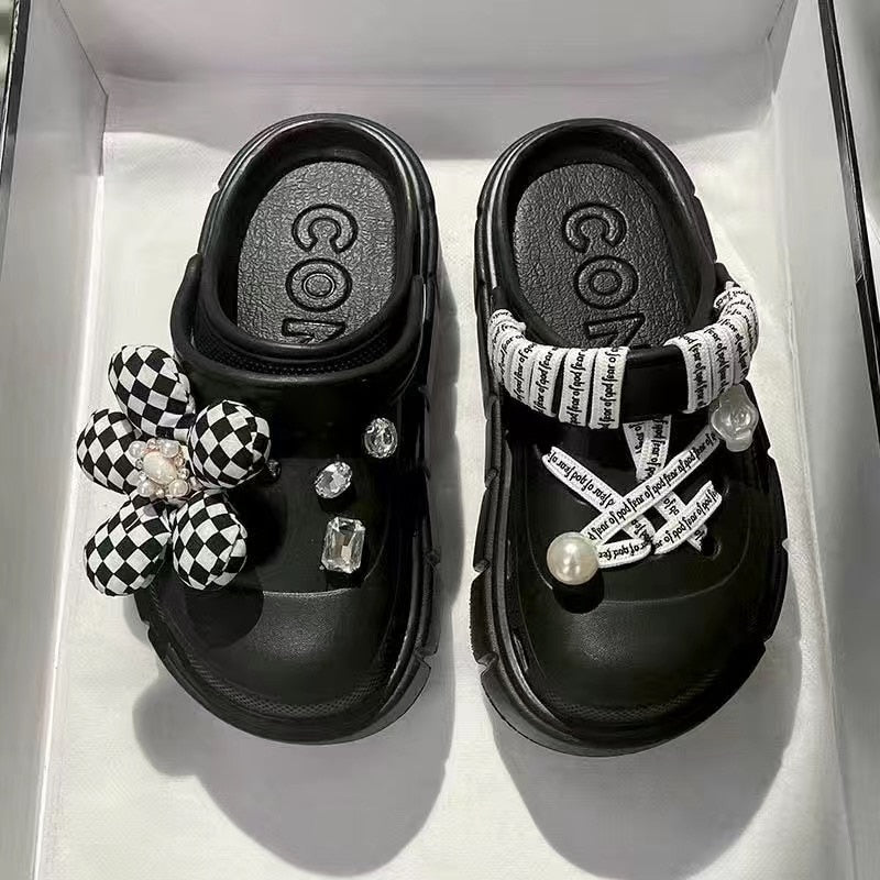 Summer Women Slippers Platform Clogs Outdoor Garden Shoes Female Pool Sandals Bathroom Flip Flops Mules Ladies Beach Slides black DIYhuabudai