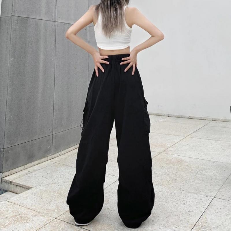 Pantalon Cargo Vintage décontracté pour femmes, Streetwear plissé avec cordon de serrage, jambes larges, droit, mode dames, survêtement, été