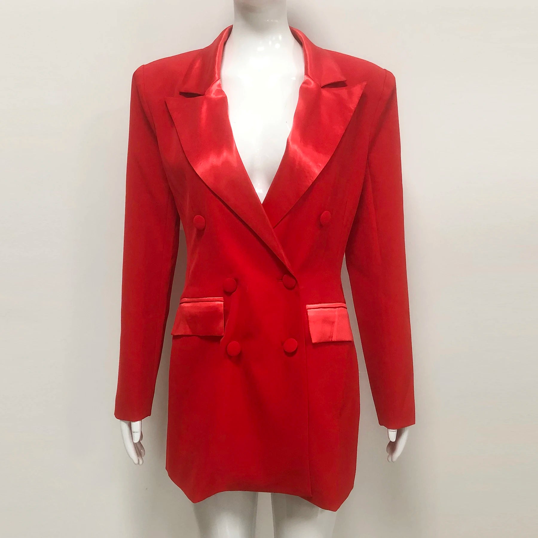 Red Color Women Long Sleeve Sexy V-Neck Bodycon Blazer Dress Celebrate Evening Party Christmas Wedding Mermaid Dress Wholesale