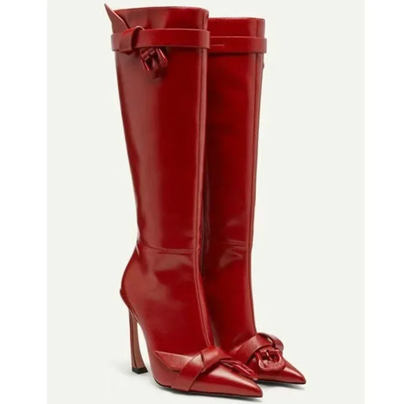 European and American New Pointed Sexy Slim High-heeled Skinny Boots Autumn and Winter Not Exceeding Knee High High Boots