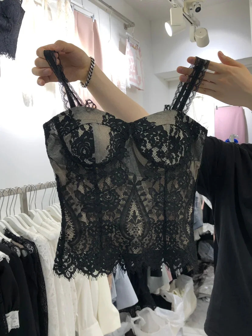 Crop Top Women Clothing Sexy Crochet Ropa Mujer Tank Slim Black Lace Shirts s & Tees Tanks Camis Blusas Summer black