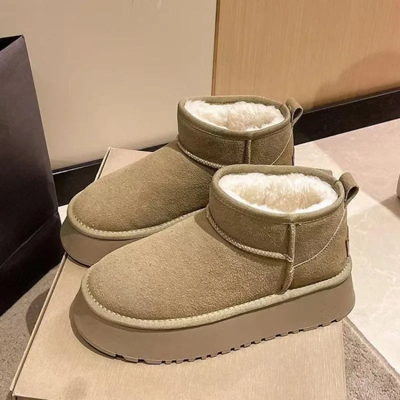 2023 New Winter Warm Boots Fur Ladies Snow Boots Real Sheepskin Wool Low-cut Warm Fur Shoes Man and Women Winter Short Boots