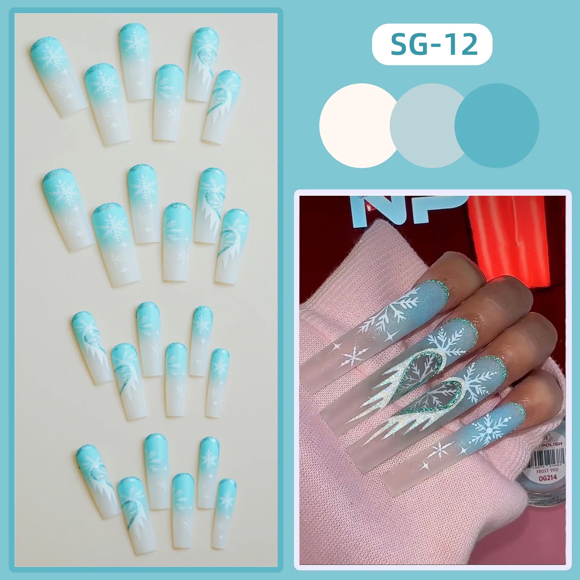 24pcs Pink Santa Claus False Nails Merry Christmas Snowflake Press on Nails Wearable European Long French Ballet Fake Nail Tips 3