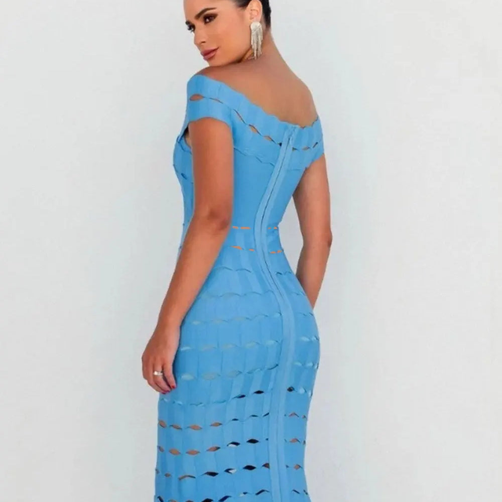 2025 Spring Sexy Women Hollow Cut Design Bandage Dress with One Collar Shoulders Bodycon Backless Midi Dress Club Party Vestidos