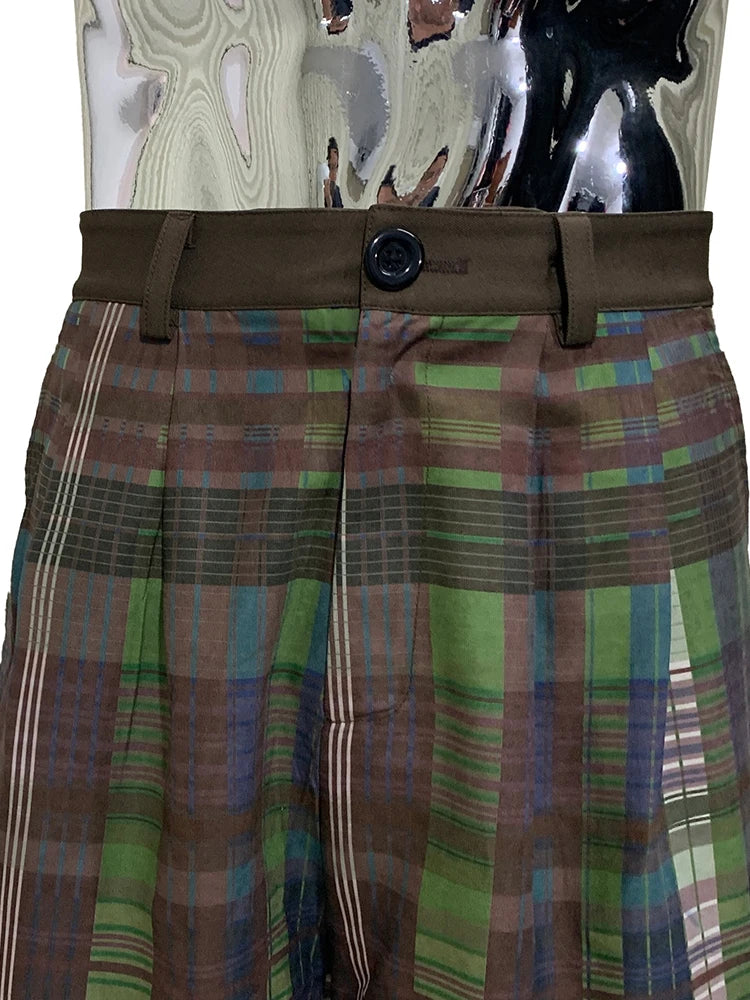 Lautaro Summer Autumn Loose Soft Thin Colorful Plaid Patchwork Shorts for Men Mens Knee Length Pants Luxury Designer Emo Clothes