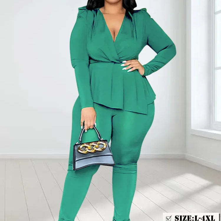 Wmstar Plus Size Two Piece Set Women Clothing Pants Sets Top Leggings Matching Office Lady Fall Clothes Wholesale Dropshipping