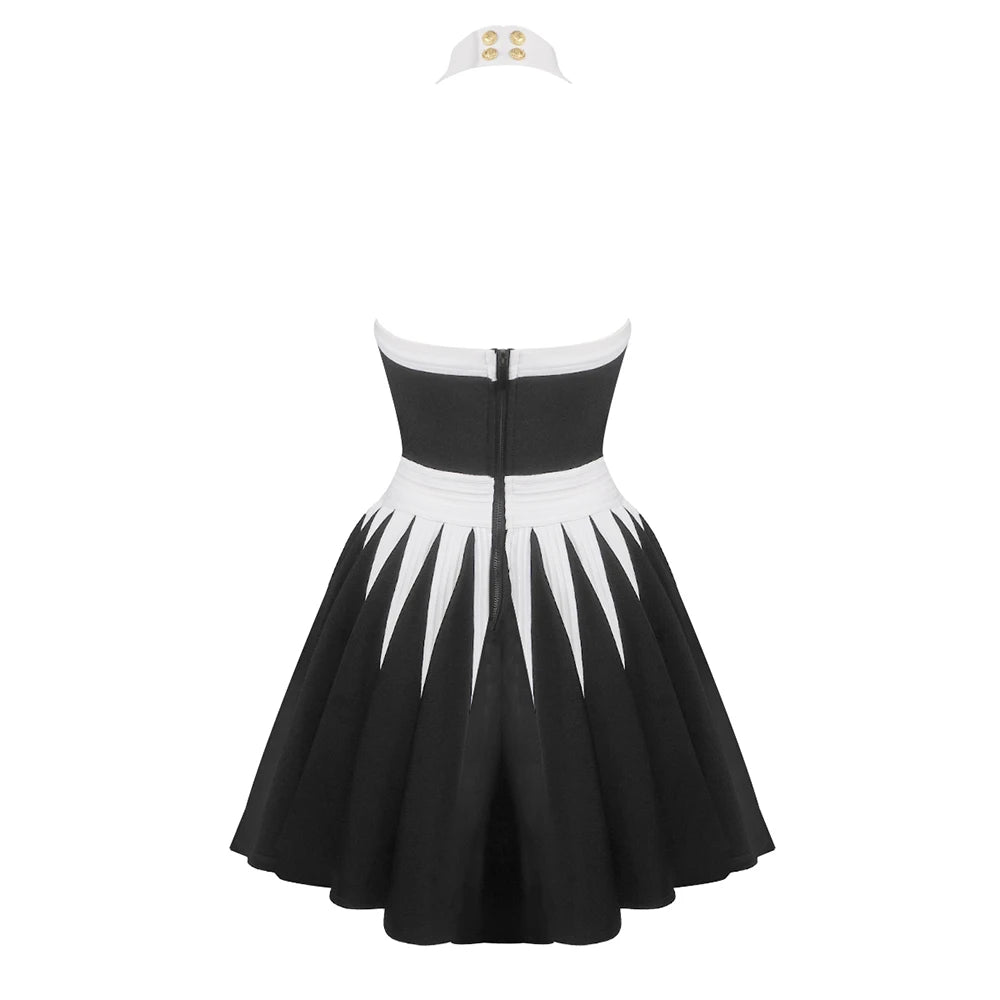 2024 New Summer Women Sexy Halter Off the Shoulder A-Line Mini Dress Bandage Fashion Button Birthday Party Evening Dress Vestido