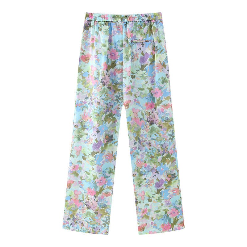 Printed Notched Blazer Women Suits With Belt Elastic High Waist Wide Leg Female Pants Two Piece Set Long Sleeve Top Outfits B Blazer Trousers