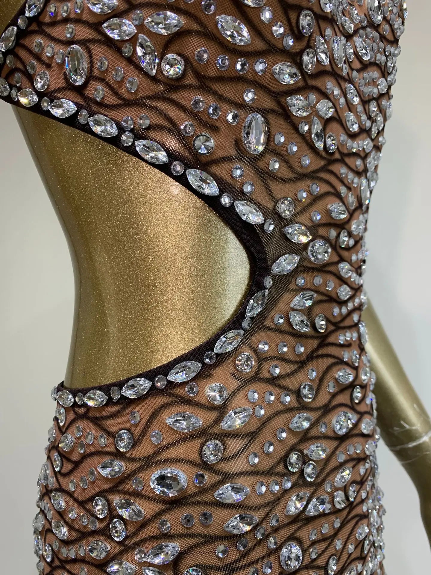 2025 Women Sexy One Shoulder Crystal Diamonds Cut Out Mini Dress Birthday Party Costume Bar Nightclub Stage Performance Outfit