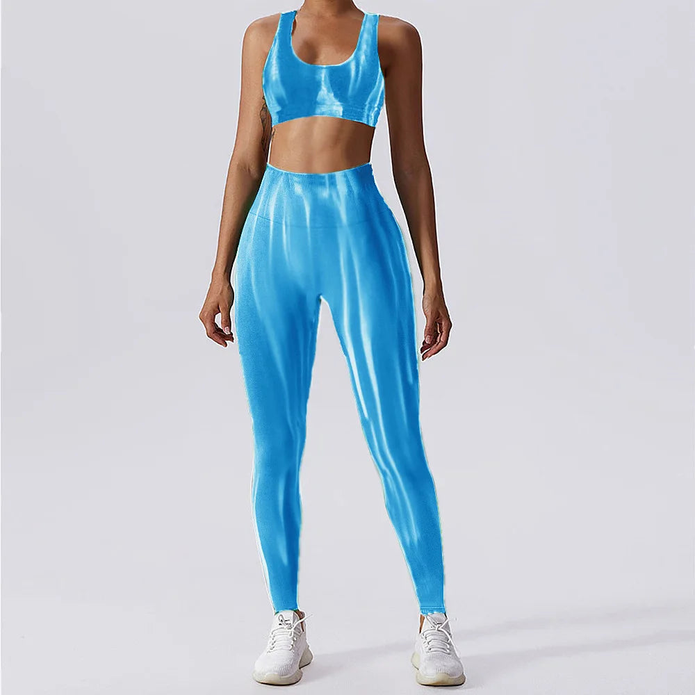 Fashion Aurora Print Seamless Gym Scrunch Shorts Set Push Up Women Sportswear Yoga Wear Training Suit for Fitness Sport Outfit Bra Leggings 4