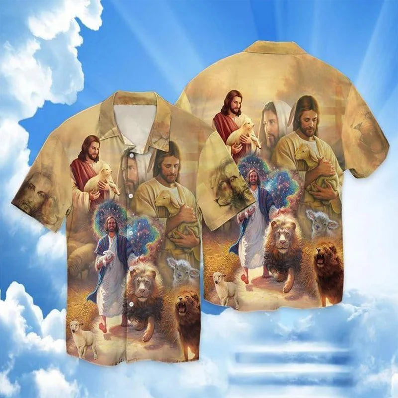 New Summer 3D Print Christian Jesus Shirts Children Fashion Streetwear Shirts Blouses Men Hawaiian Shirts Cool Vintage Clothing CS2024WF3420