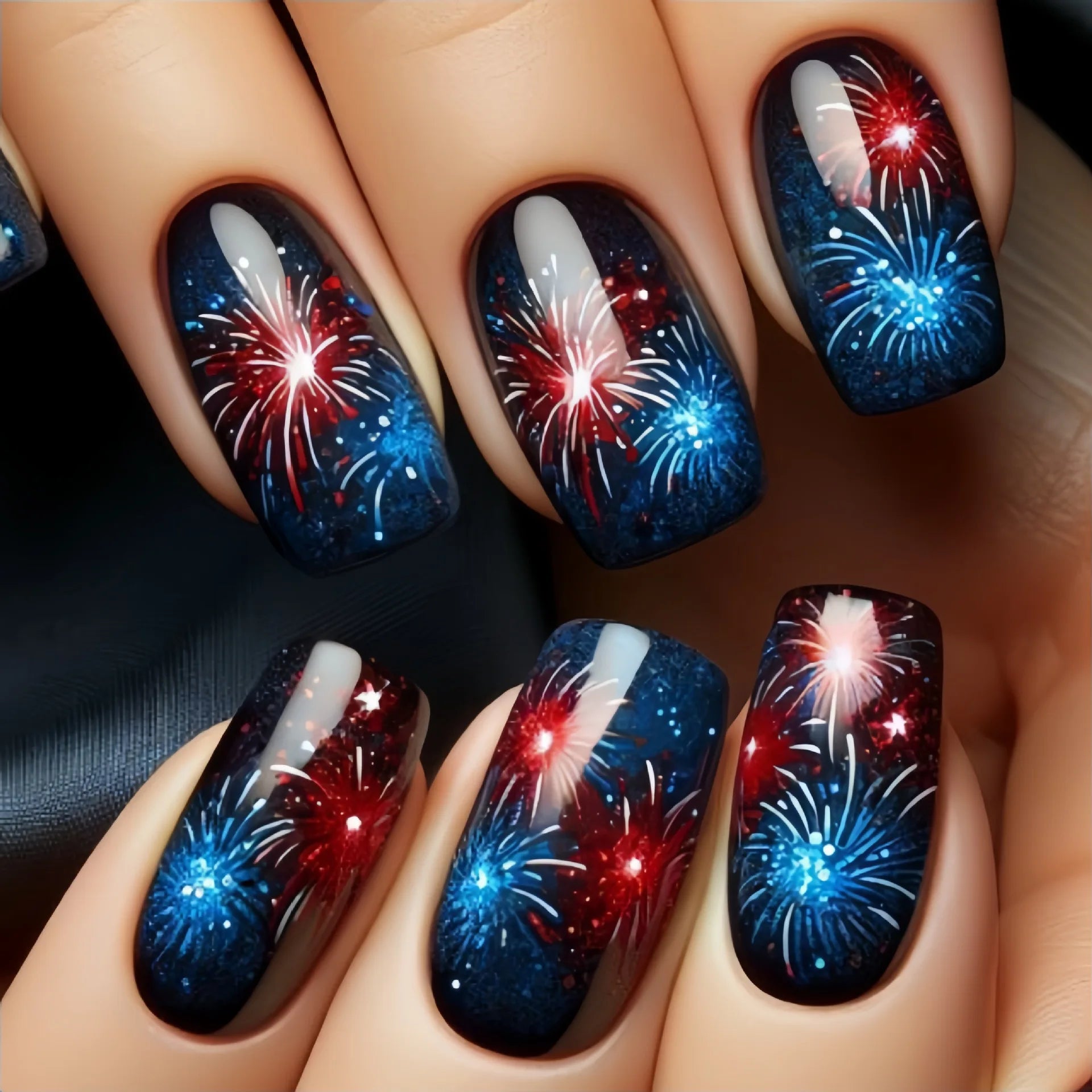 24pcs/set medium long fake nails square ballet nail tips glitters starry sky moon star feather design press on false nail art 1806