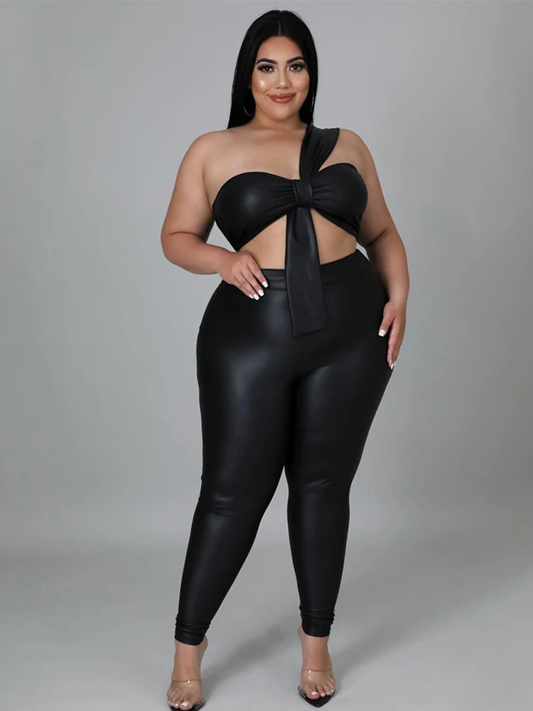 Two Piece Set for Women Strapless Crop Top and Pants Tight Night Club Outfit Sexy Set Plus Size Suit Wholesale Dropshipping black