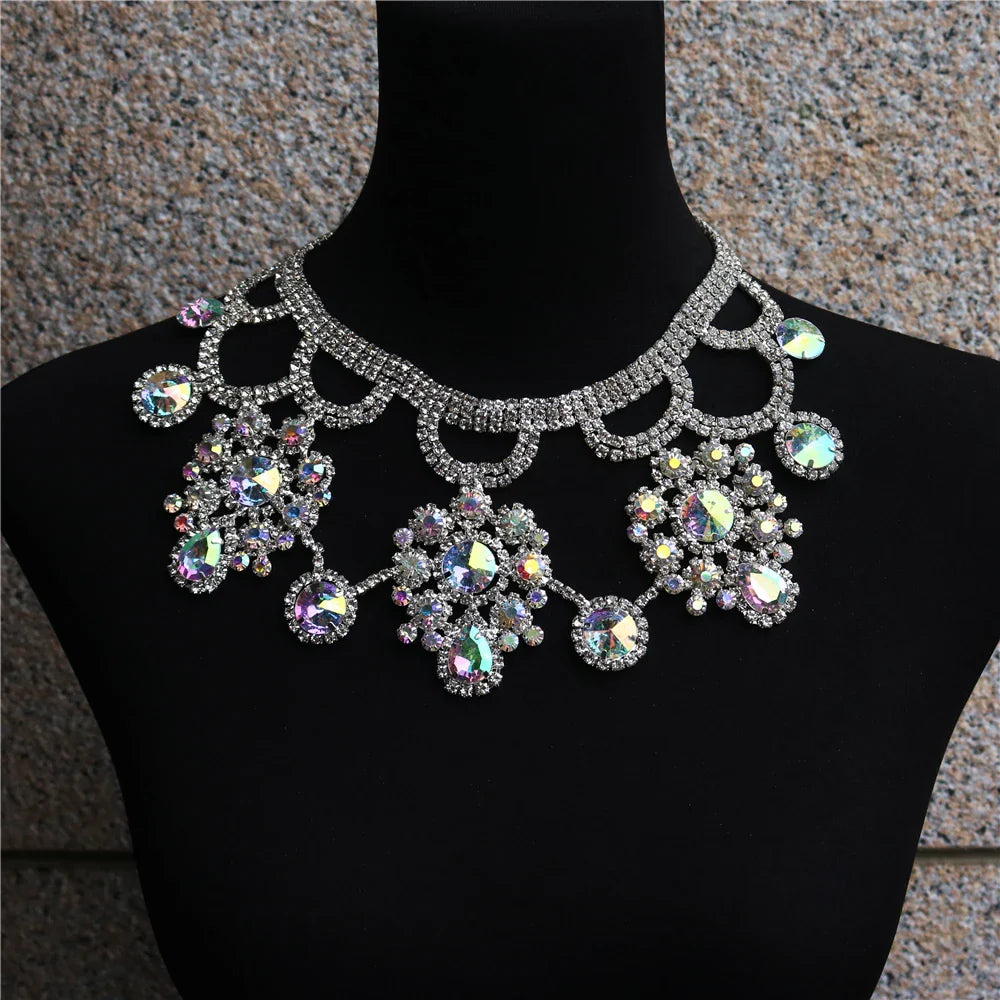 Fashion Brand Rhinestone Multicolored Bohemian Good Round Pendant Chunky Collar Women Choker Statement Necklace Jewelry