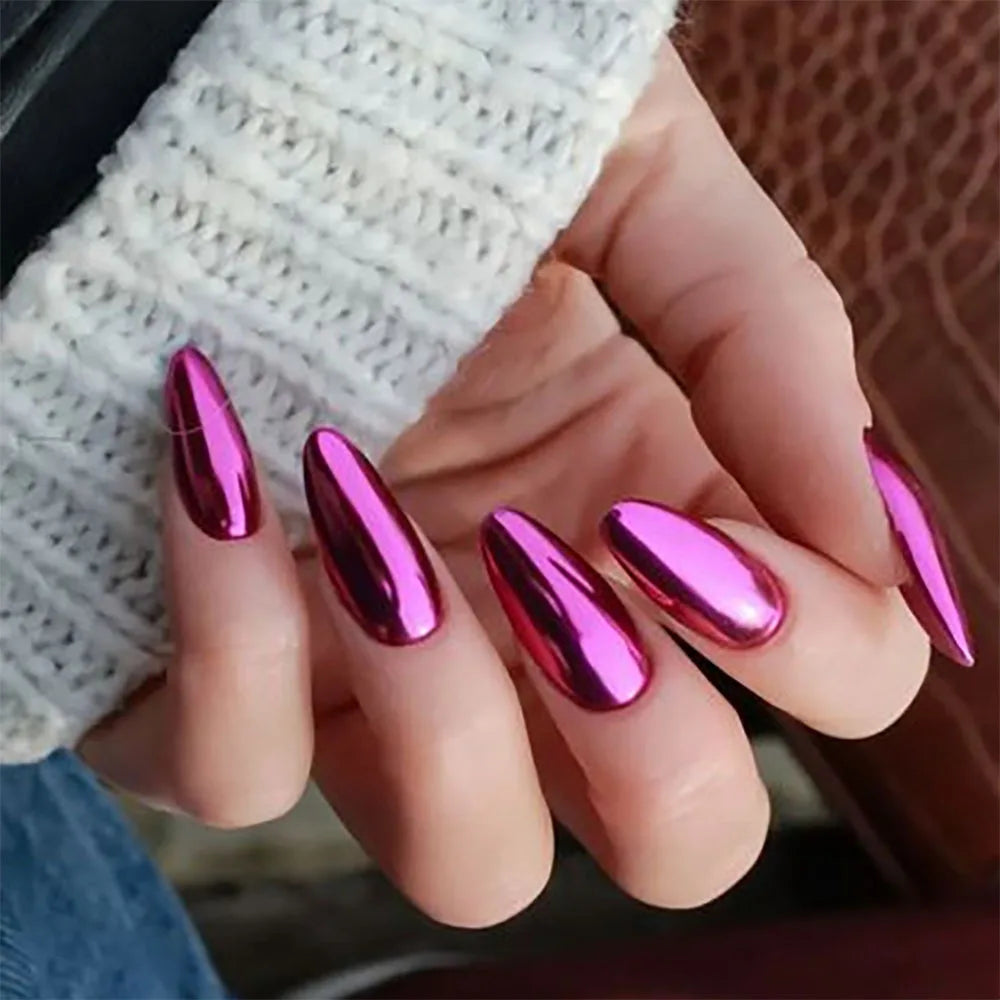 24Pcs Simple Wine Red Fake Nail with Glue Mid-length Almond Press on False Nails Wearable Round Head Oval Full Cover Nail Tips 485
