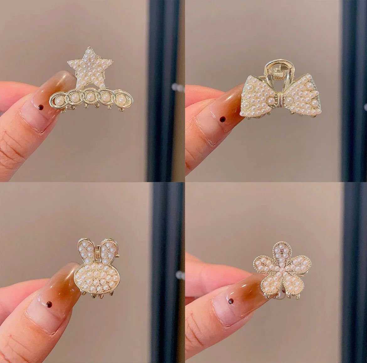 Mini Pearl Hair Claws Clips for Women Elegant Rhinestone Headwear Hairpins Hair Crab Barrettes Hair Accessories for Women 4pcs 1 One Size