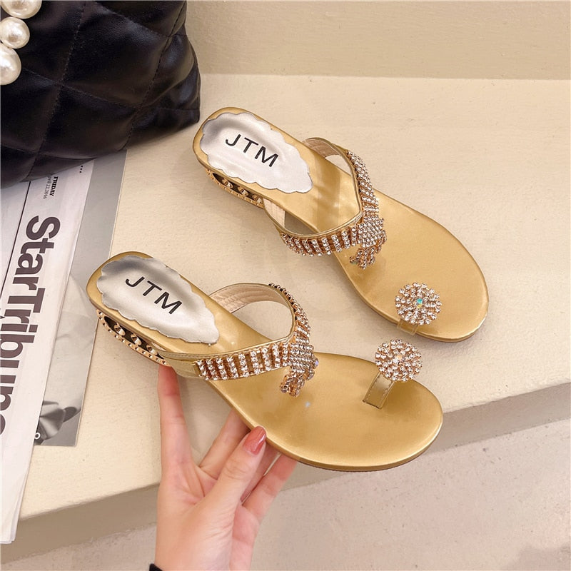 Slippers Rubber - Rhinestone Shower Summer House with Feet Toes Silver Woman - Gold Sandals Beach Elegant Gold