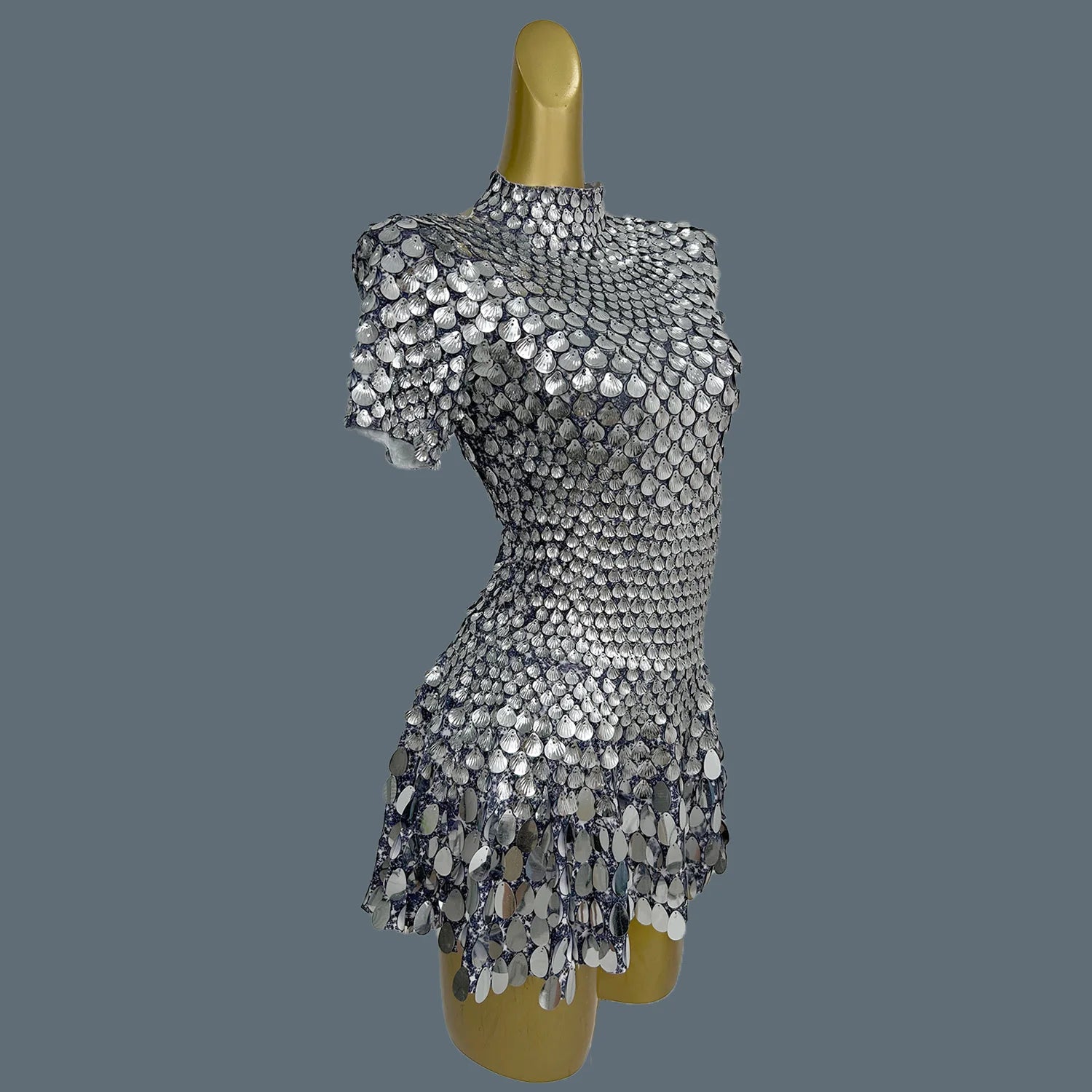 Sexy Nightclub Leotard Shining Lovely Sequins Mini Dress Costume Celebrate Dress Women Bodysuit Birthday Silver Dresses Jinsique