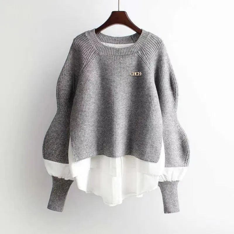 Women's Sweater Brand Design Solid Color Autumn and Winter Lantern Sleeve Sweater 2024 New Loose O Neck Pullover Women's Top