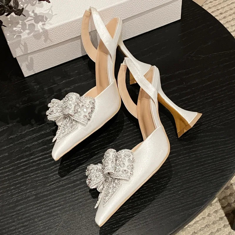 Eilyken New Design Crystal Butterfly-knot Women Pumps Street Style High Heels Pointed Toe Shoes Sexy Wedding Party Sandals